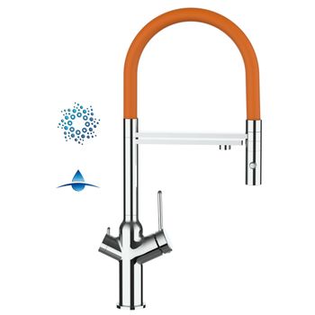 Grifo De Cocina 4vías - Caño Flexible Naranja Y Ducha 2 Chorros