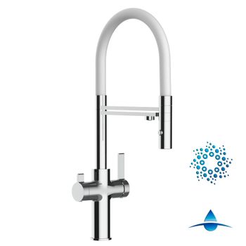 Grifo De Cocina 4vías - Caño Flexible Blanco Y Ducha 2 Chorros