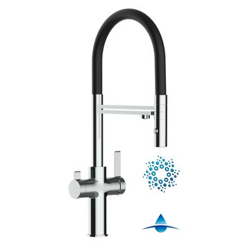 Grifo De Cocina 4vías - Caño Flexible Negro Y Ducha 2 Chorros