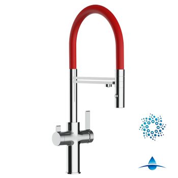 Grifo De Cocina 4vías - Caño Flexible Rojo Y Ducha 2 Chorros