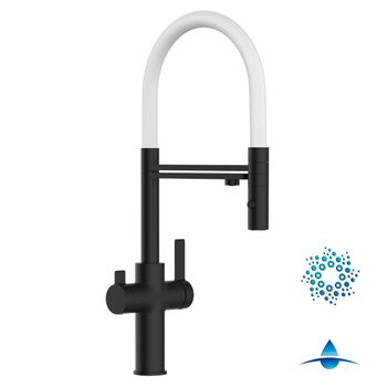 Grifo De Cocina 4 Vías Negro Mate - Caño Flexible Y Ducha 2 Chorros