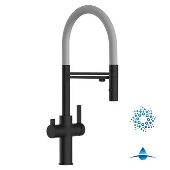 Grifo De Cocina 4 Vías Negro Mate - Caño Flexible Y Ducha 2 Chorros