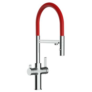 Grifo De Cocina 3vías - Caño Flexible Rojo Y Ducha 2 Chorros