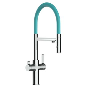 Grifo De Cocina 3vías - Caño Flexible Turquesa Y Ducha 2 Chorros