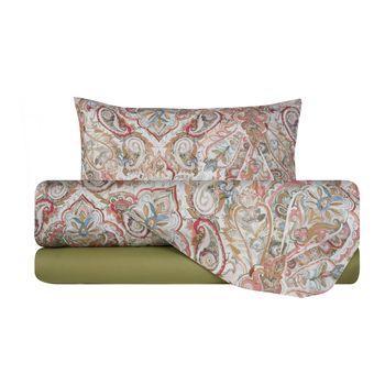 Juego De Sábanas 3 Piezas 100% Algodón Cama Individual Paisley Dorato