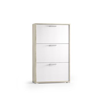 Mueble Zapatero De Color Olmo Con Frente Blanco Y 3 Puertas De Doble Fondo