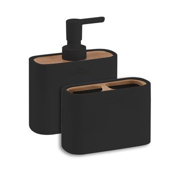 Set De Accesorios De Baño 2 Pzas. Alisso Negro Bambú Y Resina