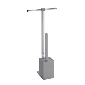 Pedestal Con Doble Portarrollos De Acero Y Portaescobillas De Resina Gris