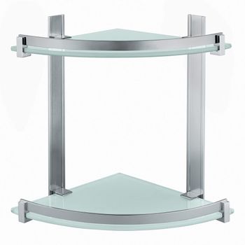 Mueble Esquinero De Almacenamiento Doble En Aluminio Cepillado Y Cristal Templado