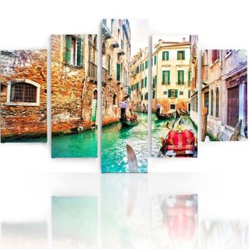 Legendarte - Cuadro Lienzo, Impresión Digital - Góndolas En El Canal De Venecia - Decoración Pared Cm. 150x100 (5 Paneles)