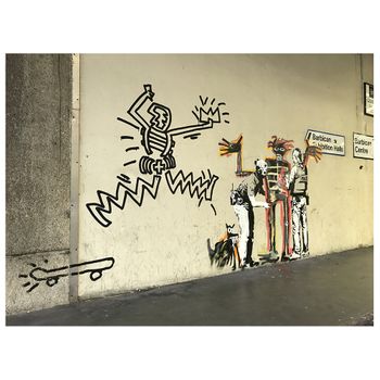 Legendarte - Cuadro Lienzo, Impresión Digital - Banksy En Honor A Una Exposición De Basquiat En Londres - Decoración Pared Cm. 60x80