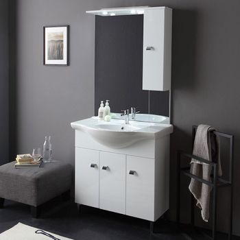 Mueble De Baño De Pie 85cm Blanco Alto Brillo Smeraldo