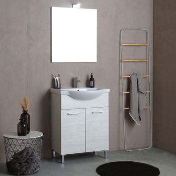 Mueble De Baño Exento De 65 Cm De Roble Blanco Con 2 Puertas Rimini