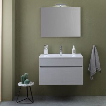 Mueble De Baño Suspendido De 80 Cm Con 2 Puertas En Gris Moon, Silvia