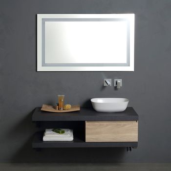 Mueble De Baño Suspendido 120cm Antracita, Cajón De Roble, Lavabo, Espejo 120x70 | Valentina