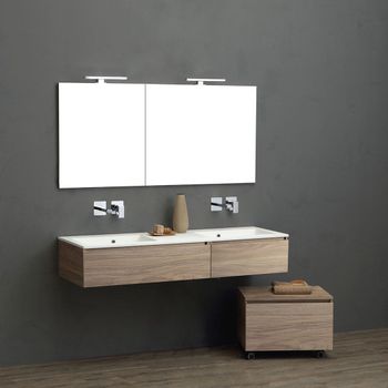 Mueble De Baño Suspendido 150cm Roble Natural Doble Lavabo Resina | Valentina