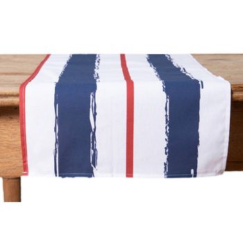 Camino De Mesa 45 X 140cm 100% Algodón Rayas Blanco Rojo Azul