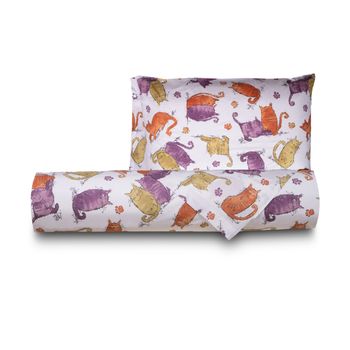 Juego Nórdico 2 Piezas 100% Algodón Cama De 90cm  Gatos Naranja