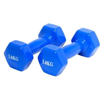 2x Mancuernas Pesas De 3kg Suave Ejercicio, Musculación, Gimnasio, De Acero Con Cubierta En Vinilo Color Azul