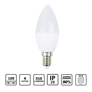 Bombilla Led Vela E-14 6w 6000k- Luz Fríaluz Led - Lampara Led