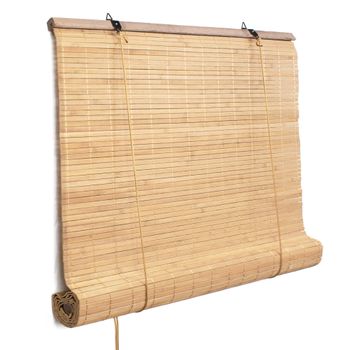 Persiana Enrollable De Bambú Natural (marrón Claro) - Ancho 100 X Largo 180 Cm