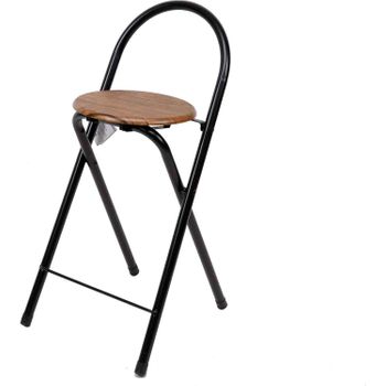 Taburete De Metal (80 Cm) Con Base De Madera - Negro