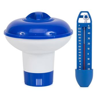 Kit Para Limpieza Y Mantenimiento De Piscina - Dispensador De Cloro Ø19/termómetro Azul