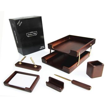 Organizador De Escritorio Delux De Madera Set De 6 Piezas