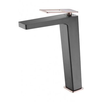 Grifo De Lavabo Alto Negro Y Oro Rosa Imex - Serie Suecia