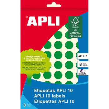 Etiquetas 10 Verdes Ø 13mm 8 Hojas Apli