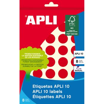 Etiquetas 10 Rojas Ø 19mm 8 Hojas Apli