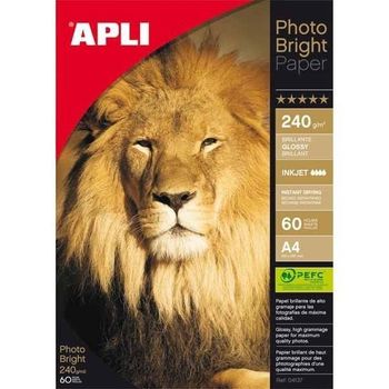 Apli Papel Fotografico Profesional Brillante Inkjet 240 Gr Tamaño A4 - 60 Hojas -