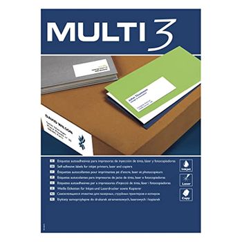 Multi 3 10499 - Etiquetas Adhesivas Para Impresion, Inkjet Laser Y Fotocopiadoras - Medida 99,1 X 57 Mm, Pack De 100 Hojas