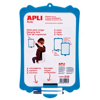 Apli Kids 12916 - Pizarra Rígida Con Borrador Y Rotuladores - Doble Cara Blanca Y Cuadricular - 180 X 280 Mm