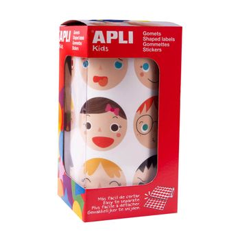 Apli Kids 18771 - Rollo De 360 Gomets Redondos Con Caras De Emociones Ø33 Mm, Adhesivo Removible