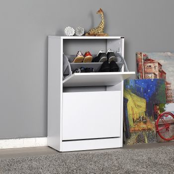 Mueble Zapatero Estrecho Con Dos Puertas Abatibles (blanco)(alto 84 / Ancho 51 / Fondo 26 Cm)