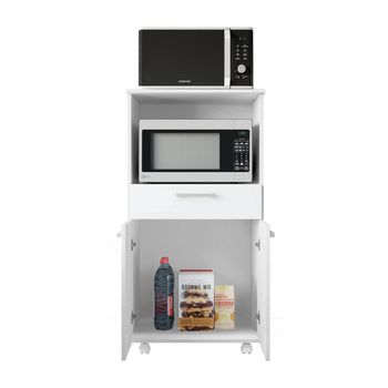 Mueble De Cocina Para Microondas Con Ruedas, Aparador Auxiliar En Color Blanco (alto 118cm / Ancho 61 Cm/fondo 49 Cm)