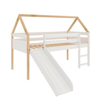 Cama Logan Tobogan Con Escalera 140x200x96 Blanco-natural - Venprodin