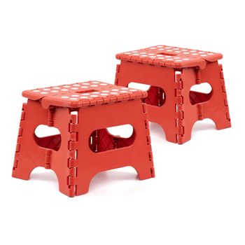 Pack De 2 Taburetes Plegables Multiusos - 21x17x18 - Escalera Antideslizante De Pvc - Altillo Para Cocina, Baño O Dormitorio - Rojo