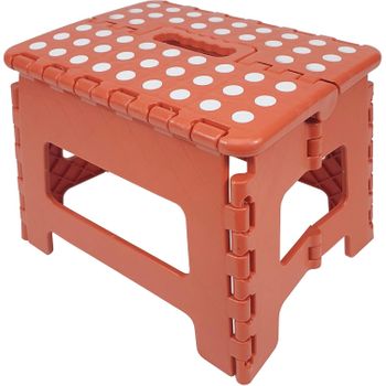 Taburete Plegable De Pvc - Rojo Lunares (alto. 22 Cm X Largo. 29 Cm)