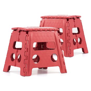 Pack De 2 Taburetes Plegables Multiusos - 29x22x32 - Escalera Antideslizante De Pvc - Altillo Para Cocina, Baño O Dormitorio - Rojo