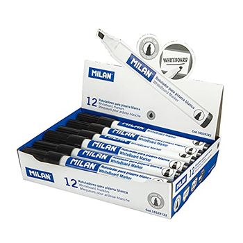 Rotuladores Marca Milan Modelo Milan Rotuladores Para Pizarra Blanca Con Punta Biselada - Punta 1-4 Mm - Tinta A Base De Alcohol - Borrable En Seco - Color Negro