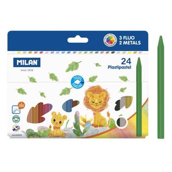 Milan 022r24 - Caja 24 Plastipastel Redondos (contiene 3 Colores Fluo Y 2 Metal)
