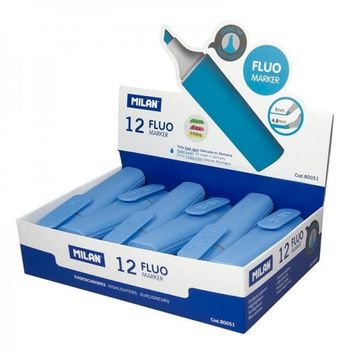 Milan Marcador Fluorescente Fluo Azul Punta Biselada -12ud-