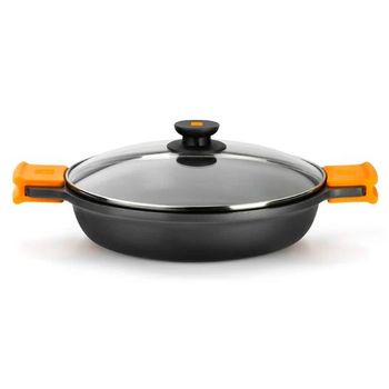 BRA Efficient Orange Set De 3 Sartenes, Aluminio, Negro, 20-24-28 cm  [ Exclusive] + Efficient Pinza de Cocina, Acero INOX, Nailon y  Silicona