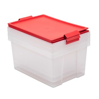 Tatay - Set De 3 Cajas De Ordenación Multiusos 35l 100% Reciclable Con Tapa Abatible. Rojo