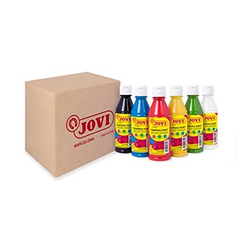 Jovi - Tempera Liquida, Estuche 6 Botes De 250ml, Colores Primarios, Pintura A Base De Ingredientes Naturales, Facil De Lavar, Sin Gluten, Ideal Para Uso Escolar (502/6a)