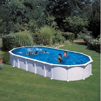 Piscina Ovalada Blanca 1000 X 550 X 132 Cm Con Sistema De Vigas Gre