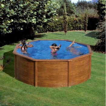 Piscina Redonda Imitación Madera Ø 240 X 132 Cm Con Sistema De Vigas Gre