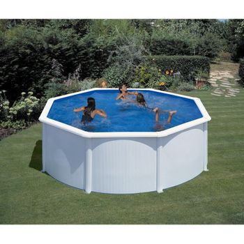 Piscina Redonda Blanca Ø 240 X 120 Cm Con Sistema De Vigas Gre